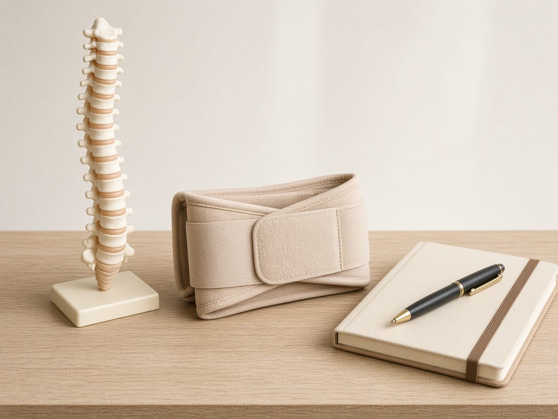 Omurga modeli ve defter - bel fıtığı natürmortu